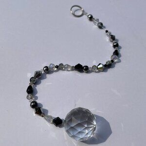 Beaded Suncatcher Black Silver Clear Crystal Prism Hanging Patio Decor Yard Art